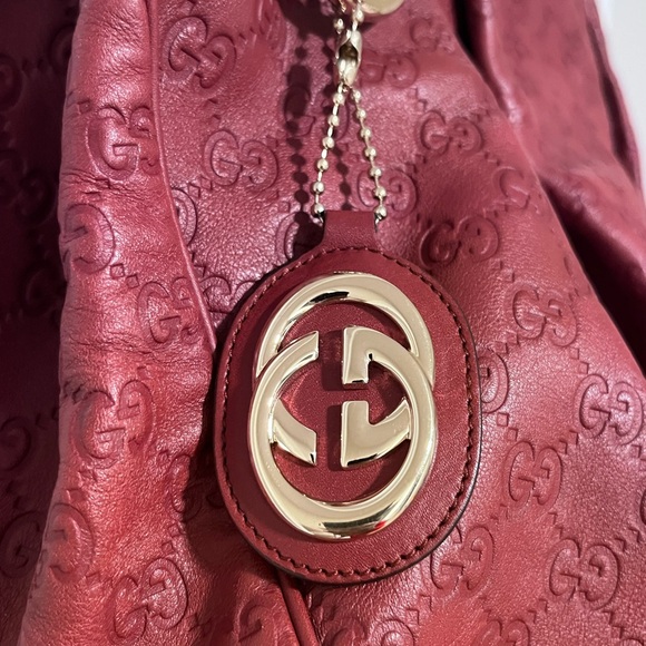 GUCCI Red Wine Burgundy Guccissima Large Sukey Leather Tote Hobo Shoulder Bag - Picture 3 of 12